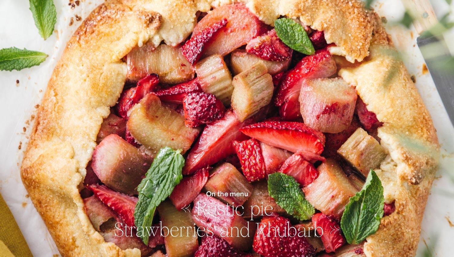 Strawberries and rhubarb rustic pie